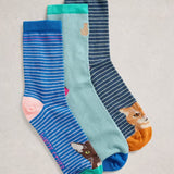 3pk Cat Pals Ankle Socks