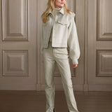 Wool mix jacket w/knit sleeve