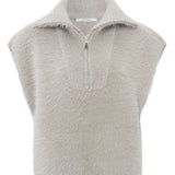 Sleeveless fluffy sweater with zip