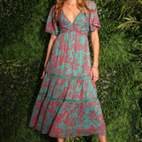 Katia Flutter Sleeve Tiered Maxi