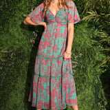 Katia Flutter Sleeve Tiered Maxi