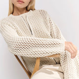 Mesh stitch cardigan with zipper