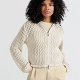 Mesh stitch cardigan with zipper