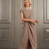 Midi Dress with Cap Sleeve - Clay Pebble