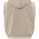 Sleeveless cardigan w/ hood