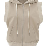 Sleeveless cardigan w/ hood