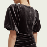 Puffed sleeved dress with gathering detail