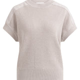 Knit top w/woven shoulder