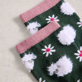 Fluffy Sheep Ankle Sock - Green