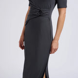 Midi Dress w/ Cap Sleeve pleated ring detail