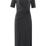 Midi Dress w/ Cap Sleeve pleated ring detail