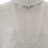 Sleeveless fluffy sweater with zip