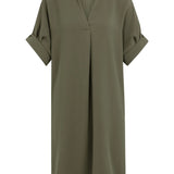 Loose V-neck dress with pleated sleeves