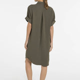 Loose V-neck dress with pleated sleeves
