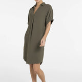 Loose V-neck dress with pleated sleeves