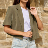 Woven blazer w/ short sleeves and detachable zip hem