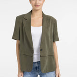 Woven blazer w/ short sleeves and detachable zip hem