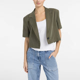 Woven blazer w/ short sleeves and detachable zip hem