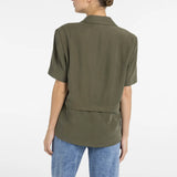 Woven blazer w/ short sleeves and detachable zip hem