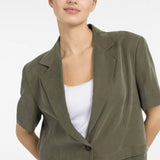 Woven blazer w/ short sleeves and detachable zip hem