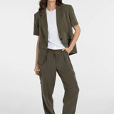 Woven blazer w/ short sleeves and detachable zip hem