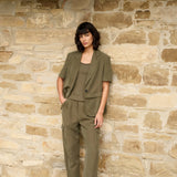 Woven blazer w/ short sleeves and detachable zip hem