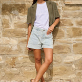 Woven blazer w/ short sleeves and detachable zip hem