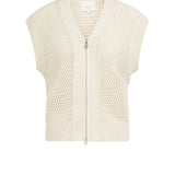Sleeveless mesh knit cardigan w/zipper closure