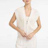 Sleeveless mesh knit cardigan w/zipper closure