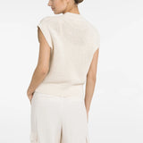 Sleeveless mesh knit cardigan w/zipper closure