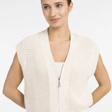 Sleeveless mesh knit cardigan w/zipper closure