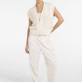 Sleeveless mesh knit cardigan w/zipper closure
