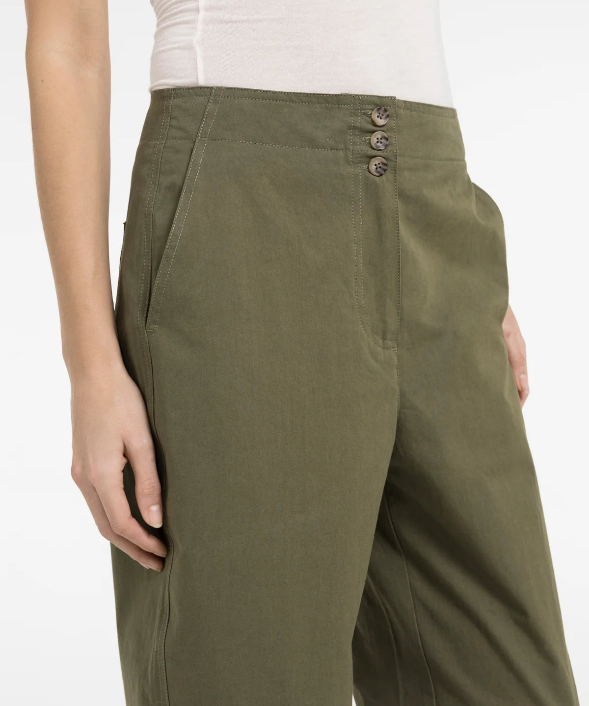 High waist barrel trousers w/ button detail