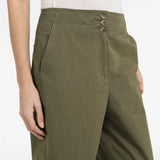 High waist barrel trousers w/ button detail