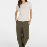 High waist barrel trousers w/ button detail