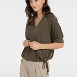Jersey top w/ pleated sleeves