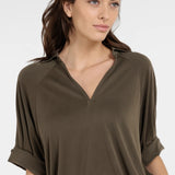 Jersey top w/ pleated sleeves