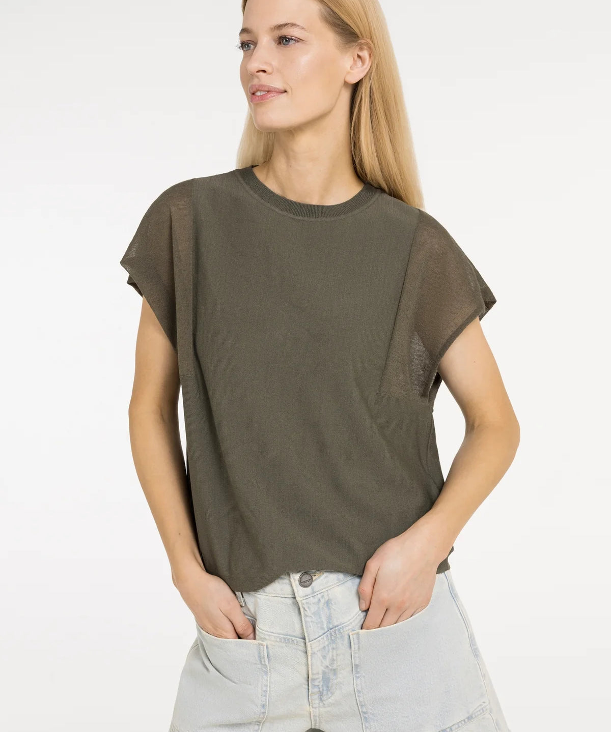 Top w/ sheer short sleeves