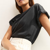 Tee w/rolled sleeve (washed blk)