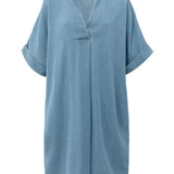 Chambray dress with V-neck