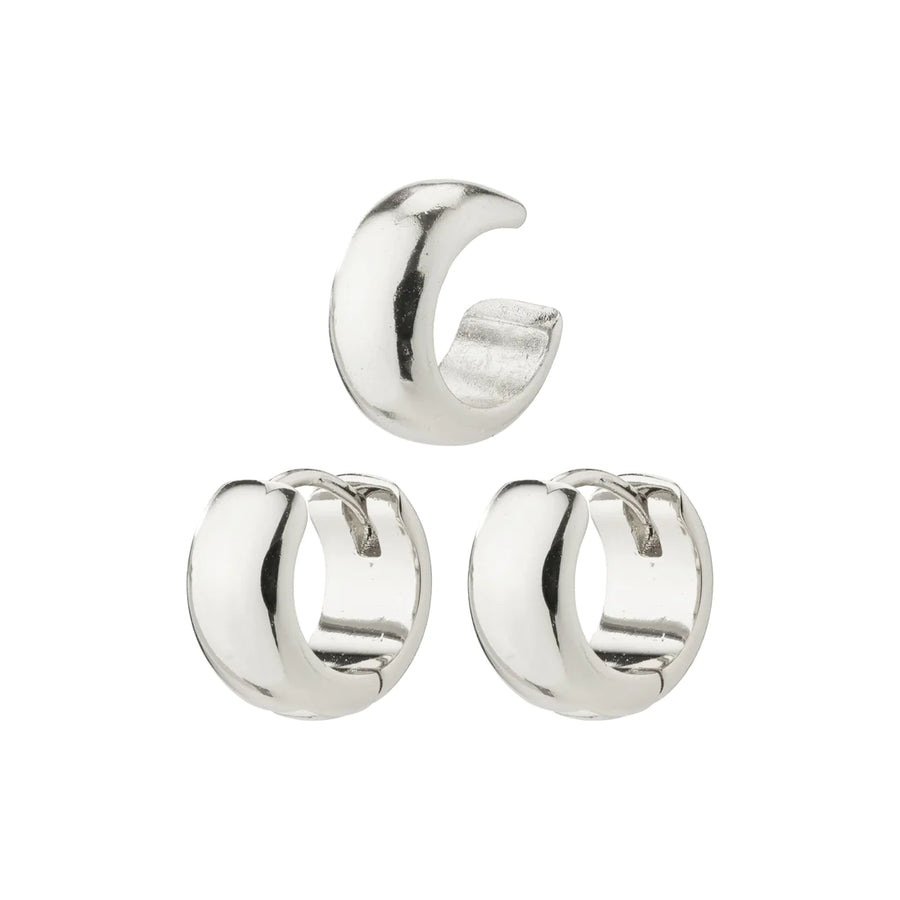 Pace Hoop & Cuff Earrings -Silver