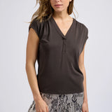 Jersey top w/ V-neck & pleated details