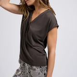 Jersey top w/ V-neck & pleated details