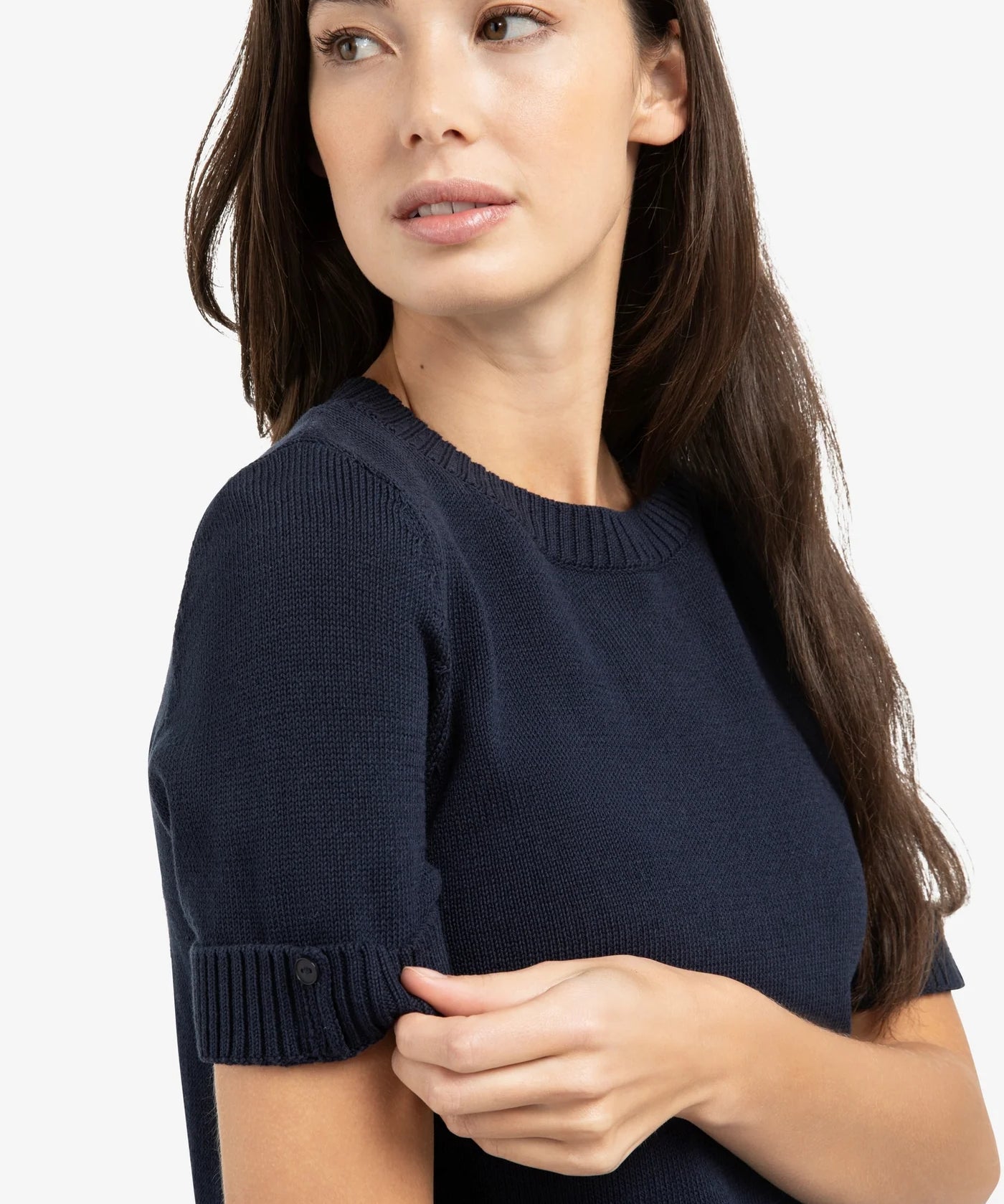 Knit sweater w/rolled sleeve