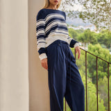 Knit sweater w/navy stripe