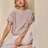 Knit top w/woven shoulder