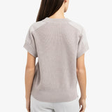 Knit top w/woven shoulder