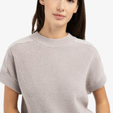 Knit top w/woven shoulder