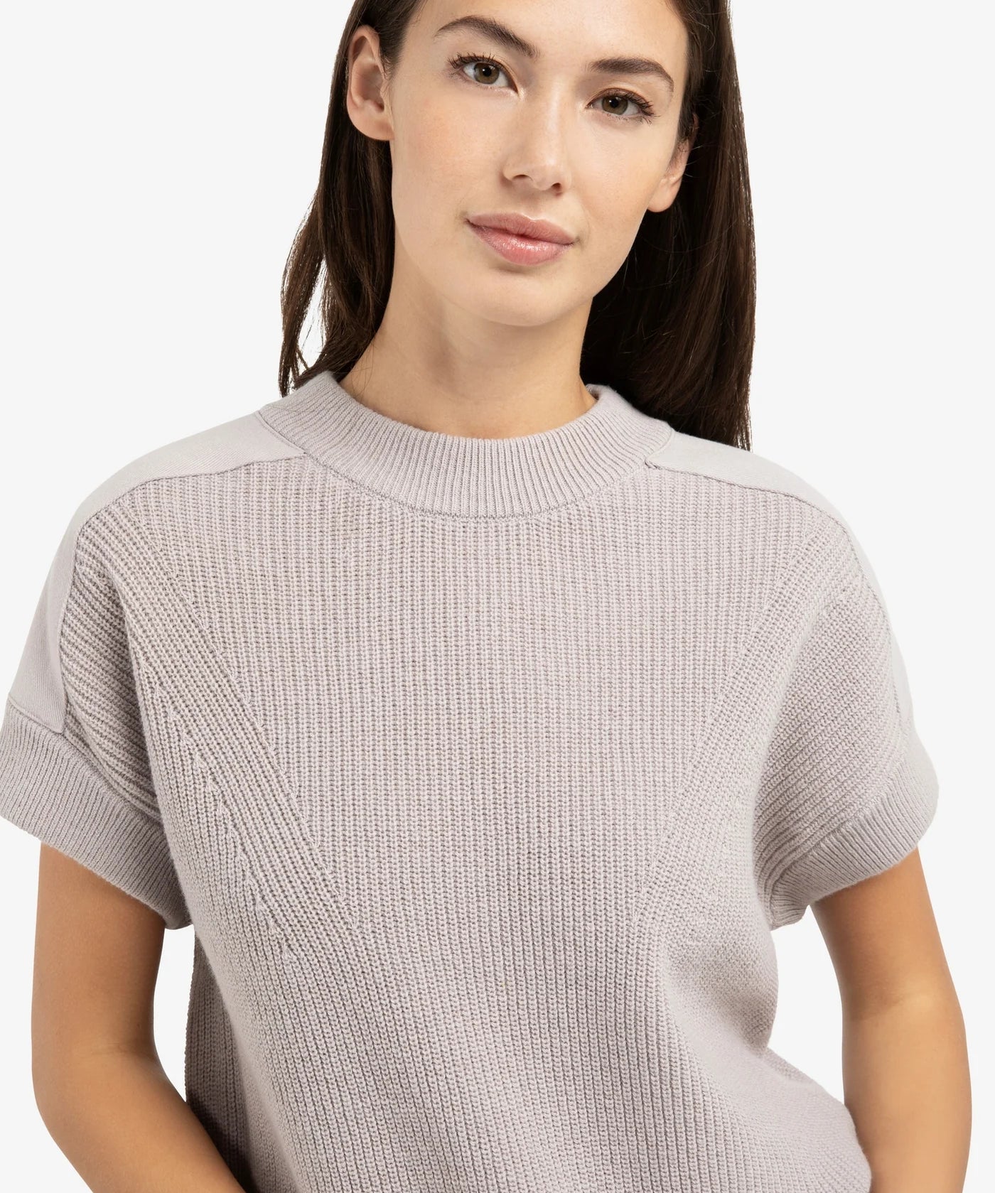 Knit top w/woven shoulder
