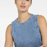 Sleeveless denim top w/ seam details